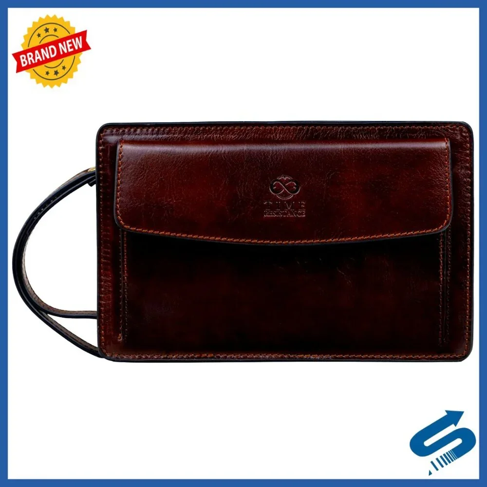 Handmade Italian Leather Clutch Wrist Bag Organizer Briefcase